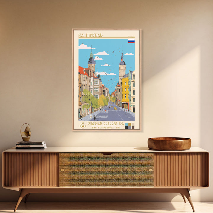 Kaliningrad Russia Travel Poster Framed Canvas Print, Midcentury Modern Art, Pop Art Wall Decor, Home Decor, Vacation Gift, Bedroom Art