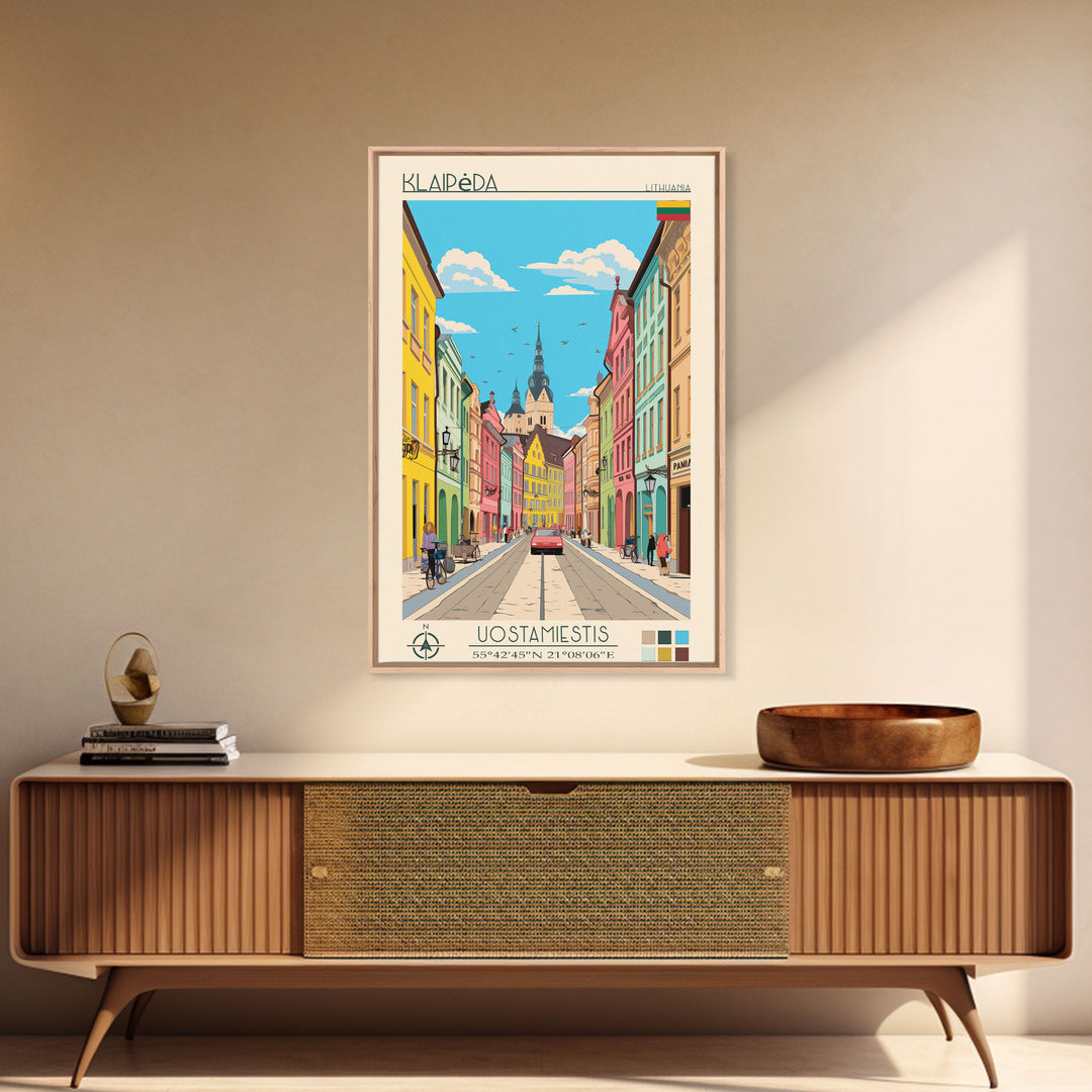 Klaipėda Lithuania Travel Poster Framed Canvas Print, Midcentury Modern Art, Pop Art Wall Decor, Home Decor, Vacation Gift, Office Art