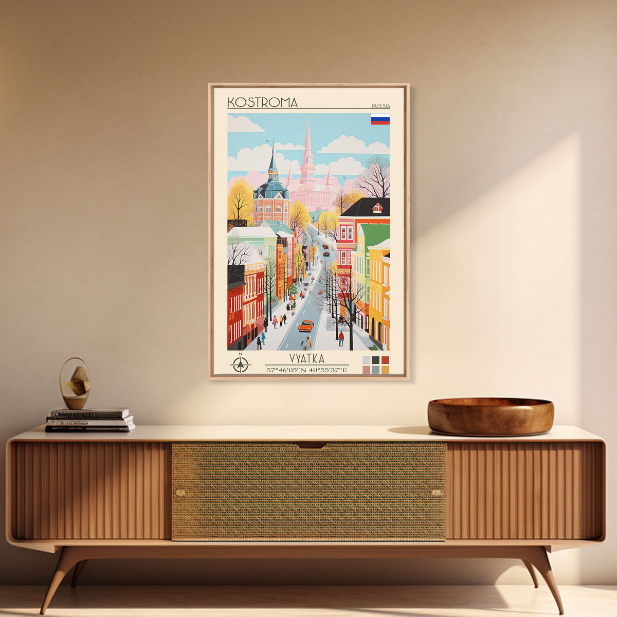 Kostroma Russia Travel Poster Framed Canvas Print, Vintage Style, Pop Art Home Decor, Scenic Wall Art, Bedroom Decoration, Office Gift