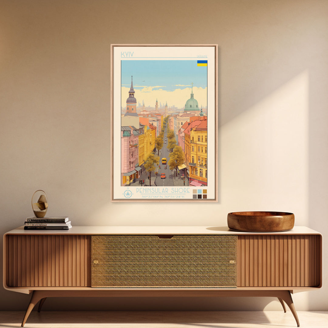 Kyiv Ukraine Travel Poster Framed Canvas Print, Vintage Style, Pop Art Home Decor, Scenic Wall Art, Bedroom Decoration, Office Gift