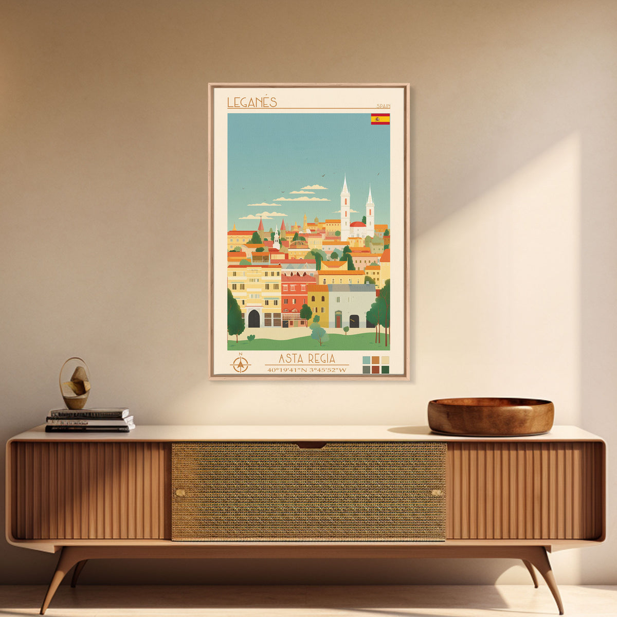 Leganés Spain Travel Poster Framed Canvas Print, Vintage Style, Pop Art Home Decor, Scenic Wall Art, Bedroom Decoration, Office Gift