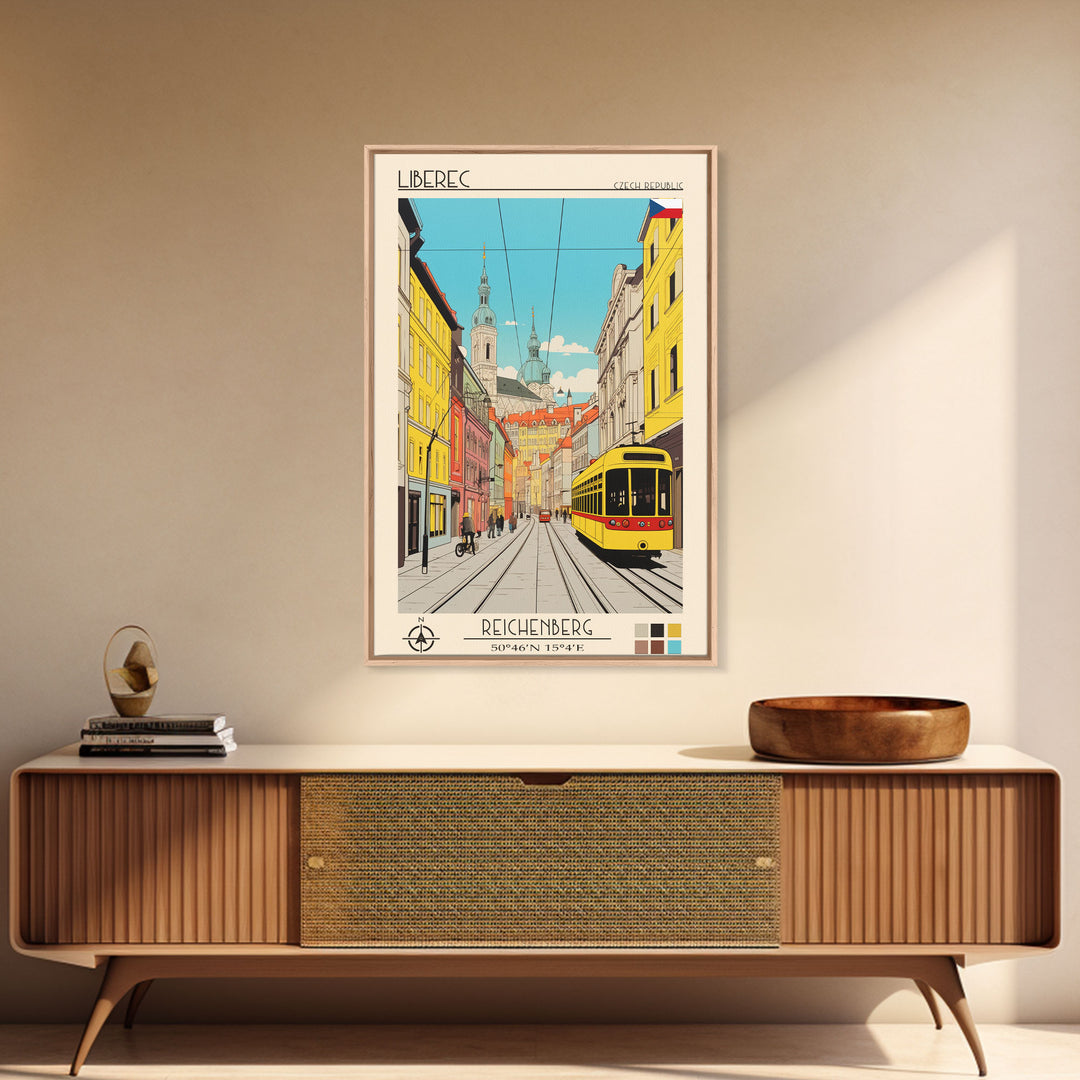 Liberec Czech Republic Travel Poster Framed Canvas Print, Midcentury Modern Art, Pop Art Wall Decor, Scenic Wall Art, Living Room Decoration, Office Gift