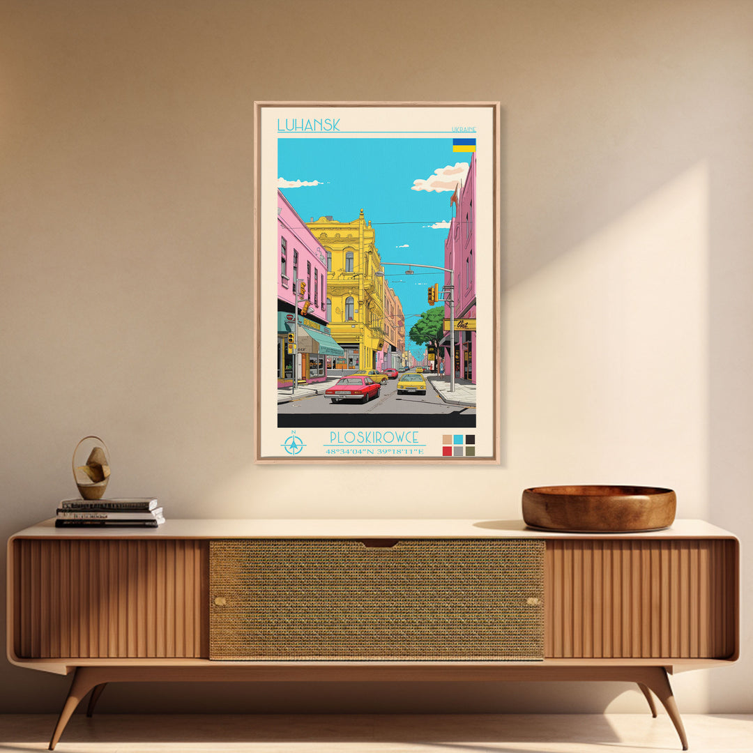 Luhansk Ukraine Travel Poster Framed Canvas Print, Wall Decor, Midcentury Modern Art, Pop Art, Scenic Art for Bedroom and Office