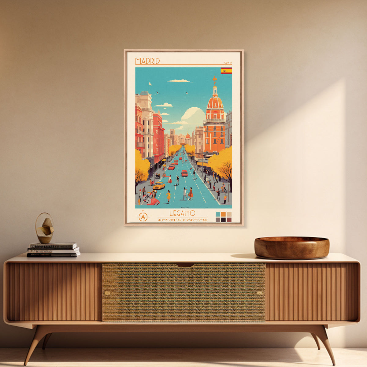 Madrid Spain Travel Poster Framed Canvas Print, Vintage Style, Pop Art Home Decor, Scenic Wall Art, Bedroom Decoration, Office Gift