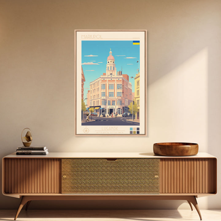 Mariupol Ukraine Travel Poster Framed Canvas Print, Midcentury Modern Art, Pop Art Wall Decor, Home Decor, Vacation Gift, Office Art