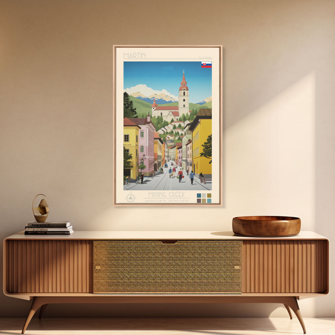 Martin Slovakia Travel Poster Framed Canvas Print, Midcentury Modern Art, Pop Art Wall Decor, Scenic Wall Art, Living Room Decoration, Office Art