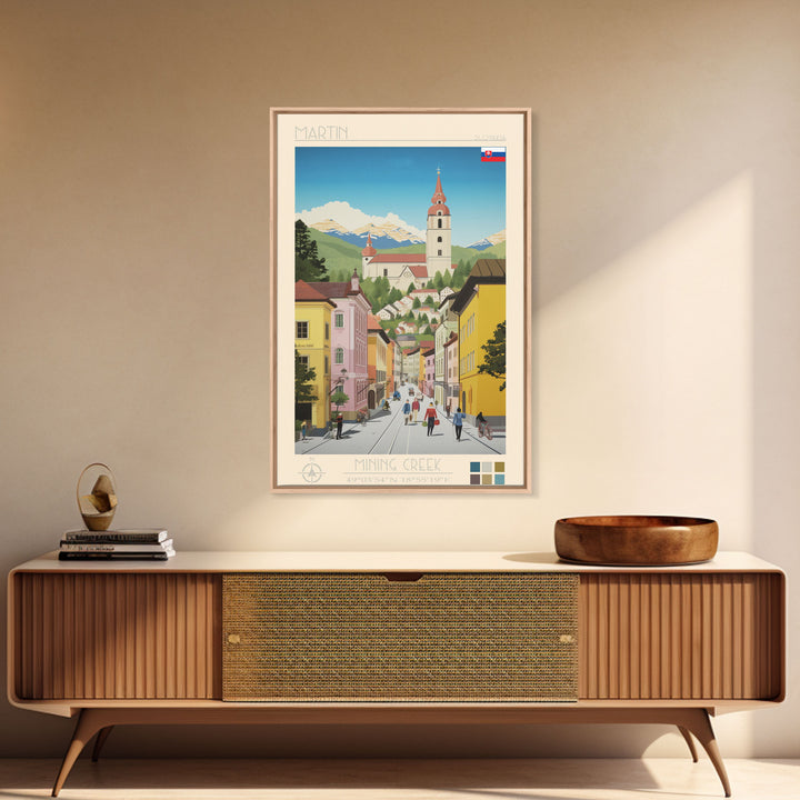 Martin Slovakia Travel Poster Framed Canvas Print, Midcentury Modern Art, Pop Art Wall Decor, Scenic Wall Art, Living Room Decoration, Office Art