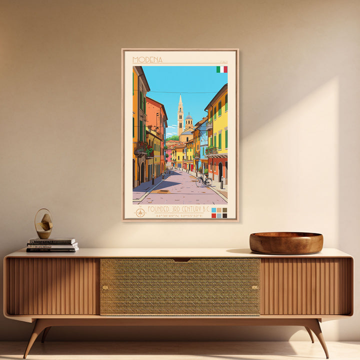 Modena Italy Travel Poster Framed Canvas Print, Vintage Style, Pop Art Home Decor, Scenic Wall Art, Bedroom Decoration, Office Gift