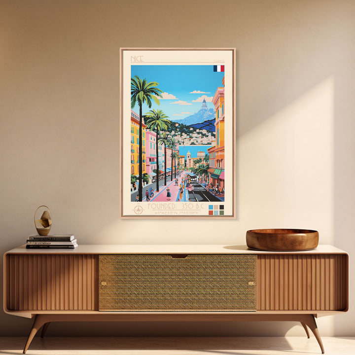 Nice France Travel Poster Framed Canvas Print, Midcentury Modern Art, Pop Art Wall Decor, Home Decor, Vacation Gift, Office Art