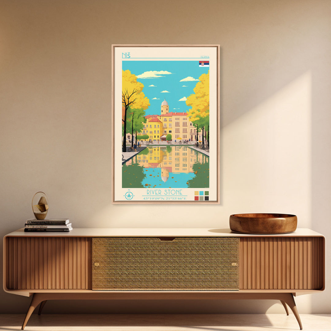 Niš Serbia Travel Poster Framed Canvas Print, Vintage Style, Pop Art Home Decor, Scenic Wall Art, Bedroom Decoration, Office Gift