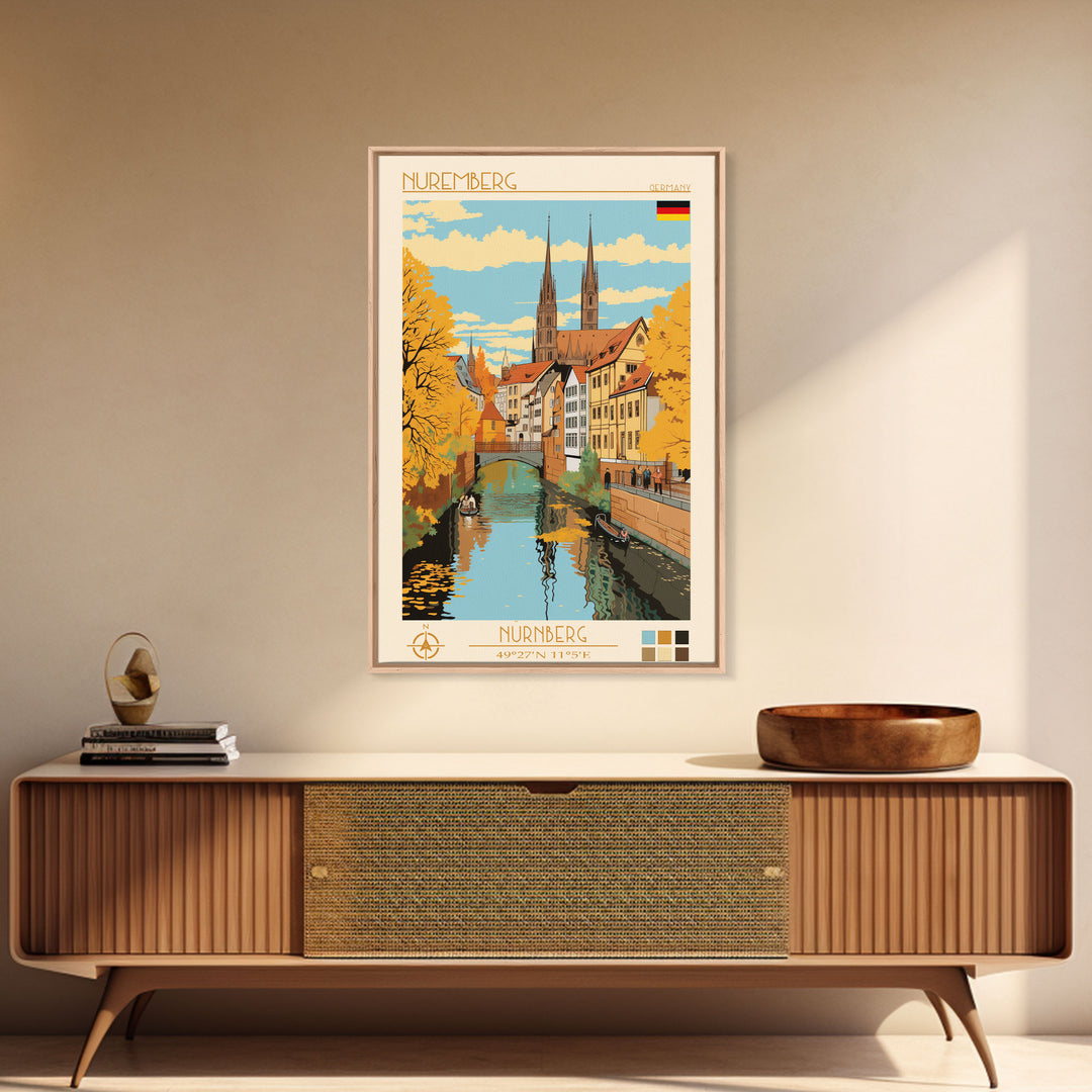 Nuremberg Germany Travel Poster Framed Canvas Print, Vintage Style, Pop Art Home Decor, Scenic Wall Art, Bedroom Decoration, Office Gift