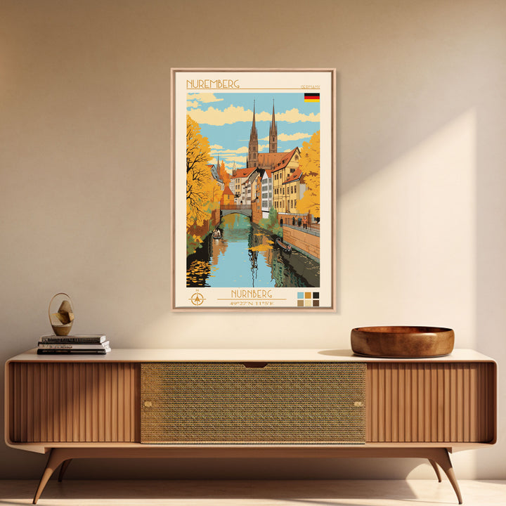 Nuremberg Germany Travel Poster Framed Canvas Print, Vintage Style, Pop Art Home Decor, Scenic Wall Art, Bedroom Decoration, Office Gift