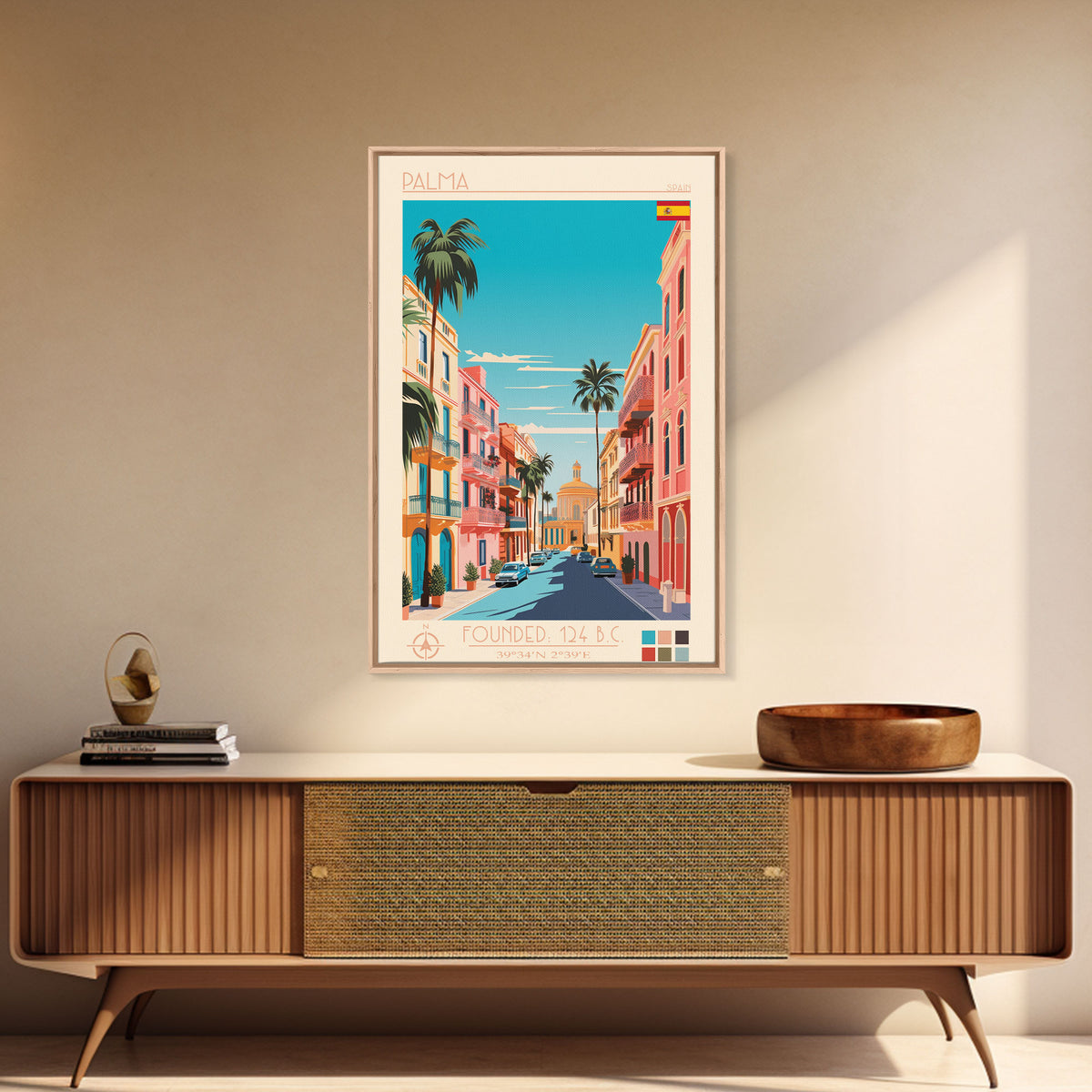 Palma Spain Travel Poster Framed Canvas Print, Vintage Style, Pop Art Home Decor, Scenic Wall Art, Bedroom Decoration, Office Gift