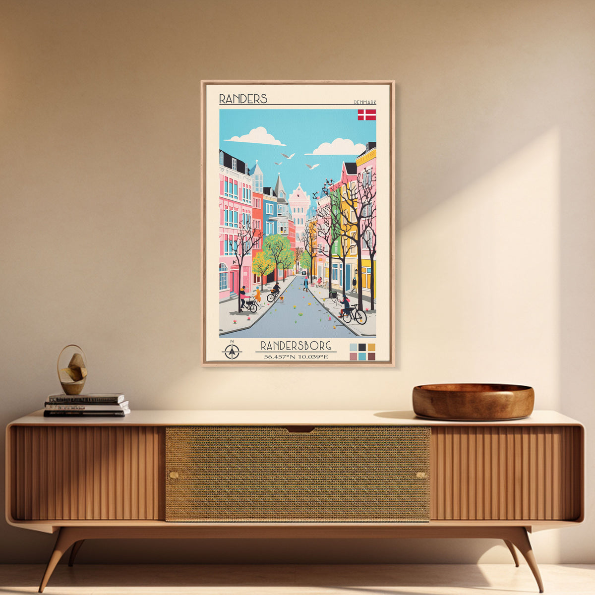 Randers Denmark Travel Poster Framed Canvas Print, Vintage Style, Pop Art Home Decor, Scenic Wall Art, Bedroom Decoration, Office Gift