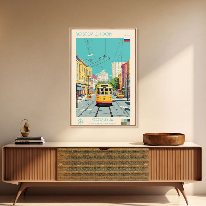 Rostov-on-Don Russia Travel Poster Framed Canvas Print, Midcentury Modern Art, Pop Art Wall Decor, Scenic Wall Art, Living Room Decoration, Office Art