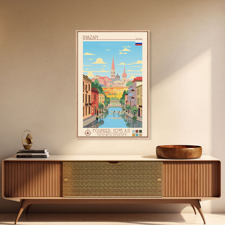 Ryazan Russia Travel Poster Framed Canvas Print, Midcentury Modern Art, Pop Art Wall Decor, Living Room Art, Home Decoration
