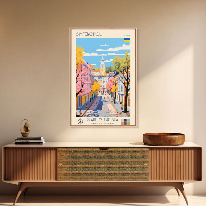 Simferopol Ukraine Travel Poster Framed Canvas Print, Midcentury Modern Art, Pop Art Wall Decor, Living Room Art, Vacation Gift