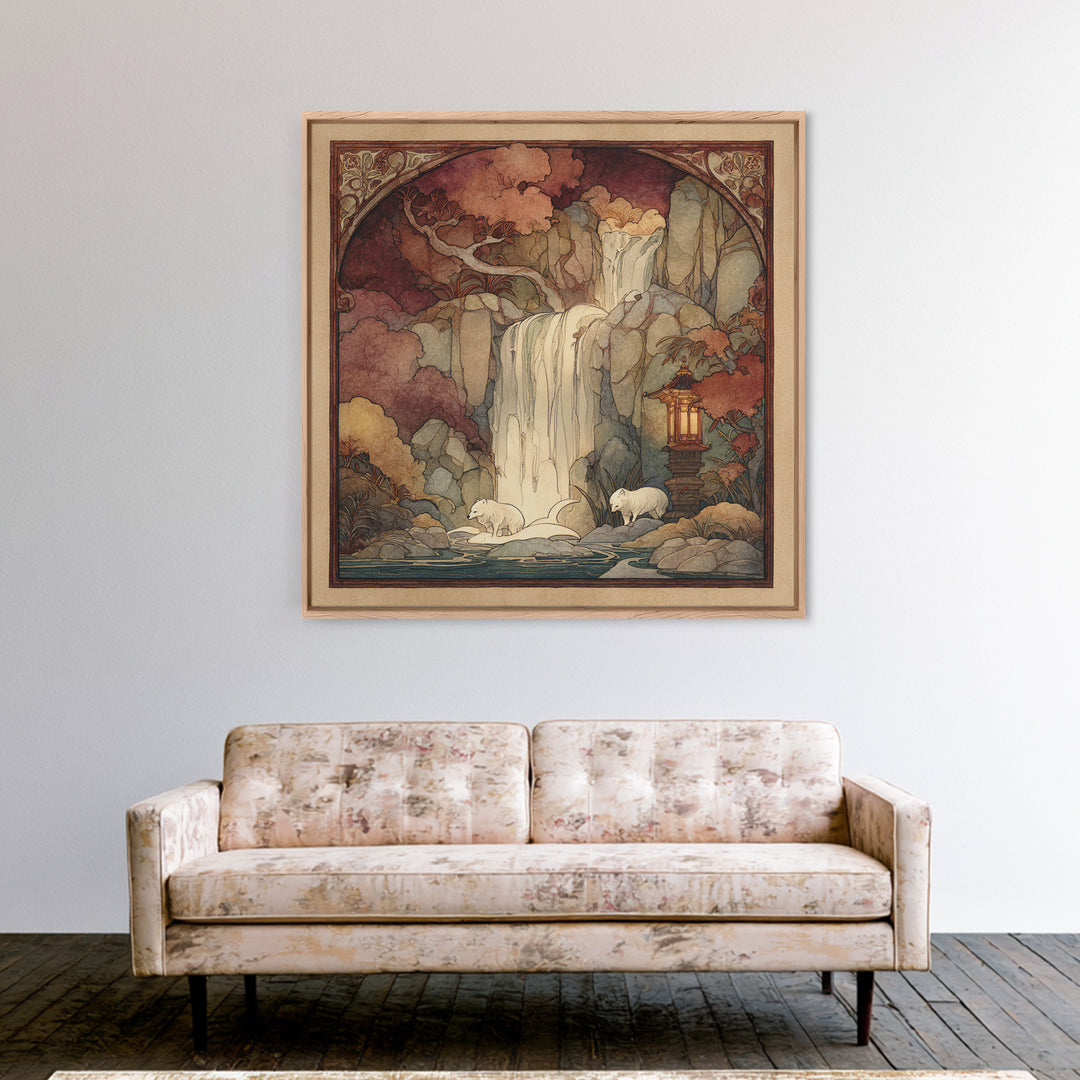 Crystal Cave with Luminous Blue Reflections Canvas Print, Fantasy Art, Surreal Art, Living Room Decor, Oil Painting, Mythic, FAN-1x1-54