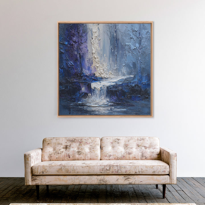 Crystal Cave with Luminous Blue Reflections Framed Canvas Print, Fantasy Art, Gallery Decor, Living Room Decor, Mythic, FAN-1x1-78
