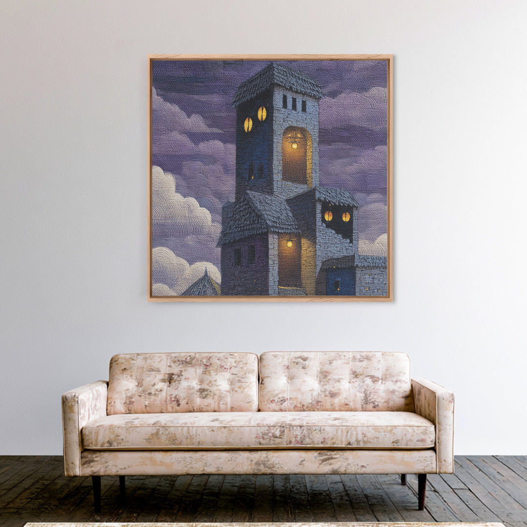 Armored Knight Facing a Glowing Portal Framed Canvas Print, Fantasy Art, Fine Art Print, Living Room Decor, Oil Painting, FAN-1x1-79