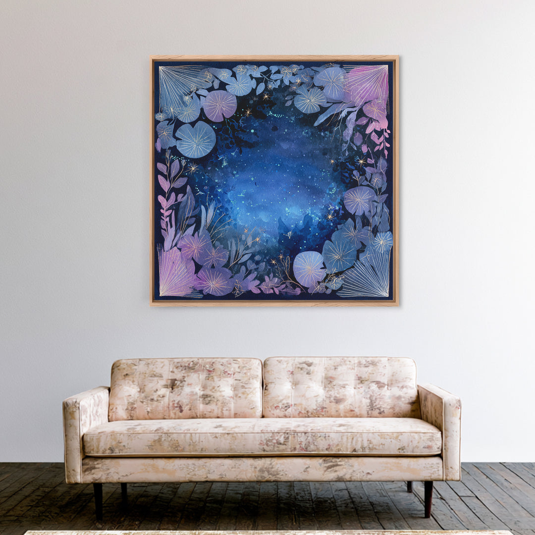 Mermaid Lagoon with Bioluminescent Water Framed Canvas Print, Fantasy Art, Digital Art, Living Room Decor, Fine Art, Mythic, FAN-1x1-8