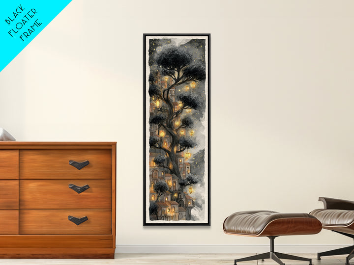 Forest Spirit with Antlers and Glowing Eyes Framed Canvas Print, Fantasy Art, Living Room Decor, Oil Painting, Mythic, FAN-1x3-24