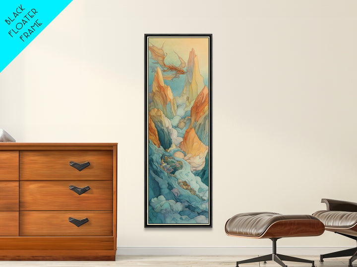 Unicorn Drinking from a Silver Stream Framed Canvas Print, Fantasy Art, Boho Wall Art, Living Room Decor, Oil Painting, Mythic, FAN-1x3-76