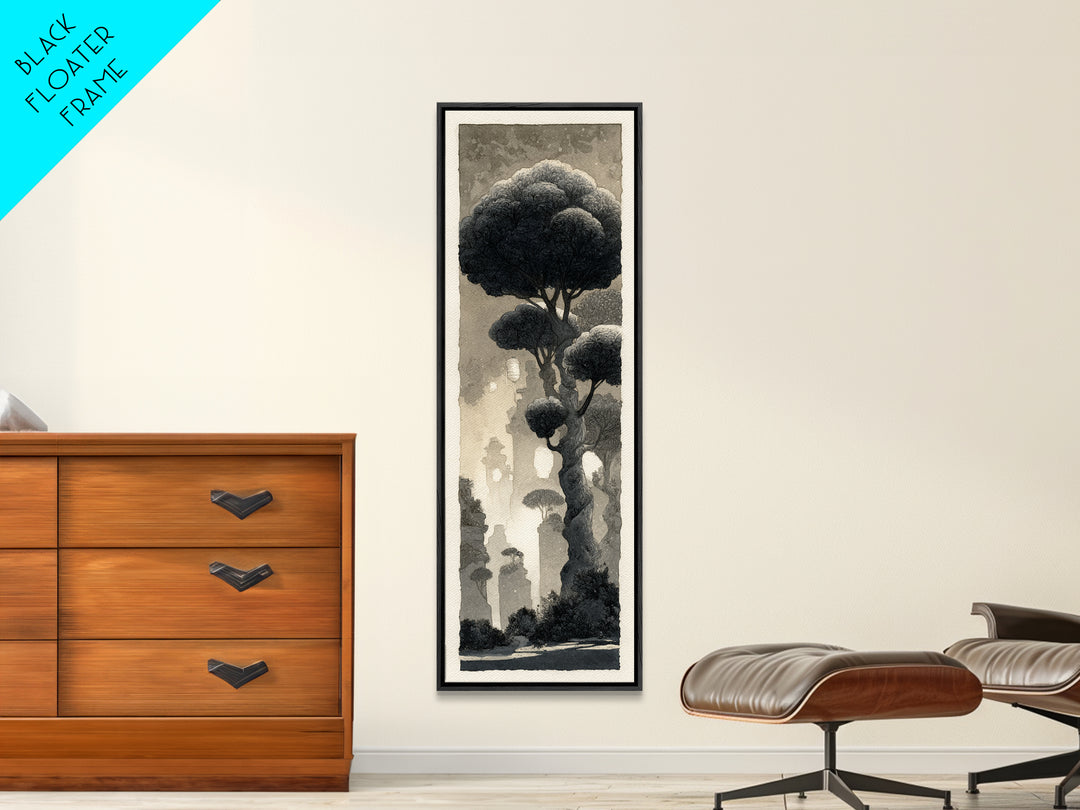Mythic Waterfall Guarded by White Wolves Framed Canvas Print, Fantasy Art, Art Nouveau, Living Room Decor, Fine Art, Mythic, FAN-1x3-84