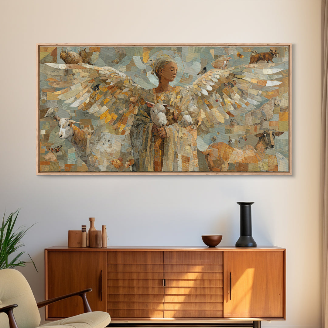 Phoenix Rising in Gold and Crimson Flames Framed Canvas Print, Fantasy Art, Home Decor, Living Room Decor, Fine Art, Mythic, FAN-2x1-1