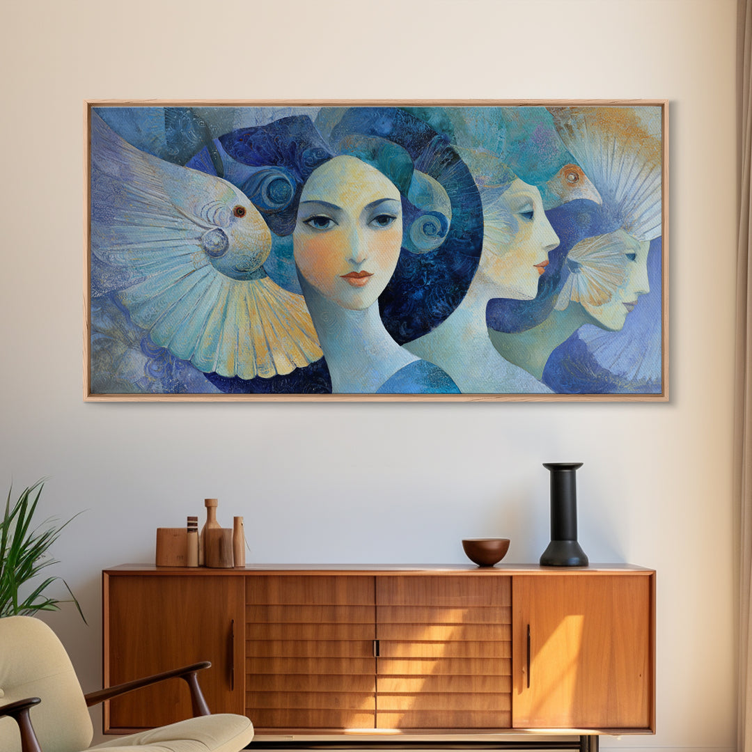 Sorceress Holding a Sphere of Starlight Framed Canvas Print, Fantasy Art, Minimalist Decor, Living Room Decor, Fine Art, Mythic, FAN-2x1-13