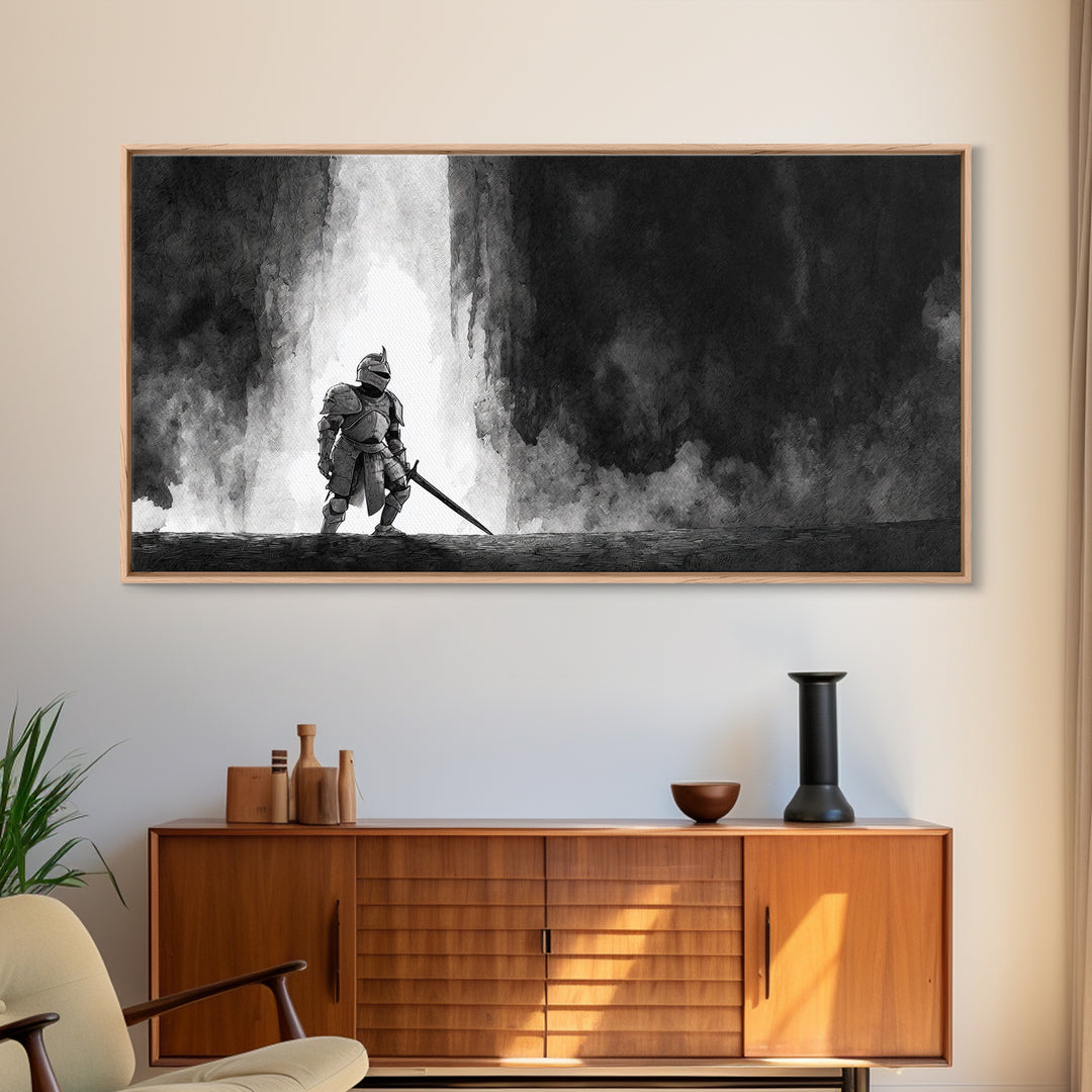 Sea Serpent Beneath a Stormy Ship Silhouette Canvas Print, Fantasy Art, Minimalist Decor, Living Room Decor, Mythic, Fairy Art, FAN-2x1-15