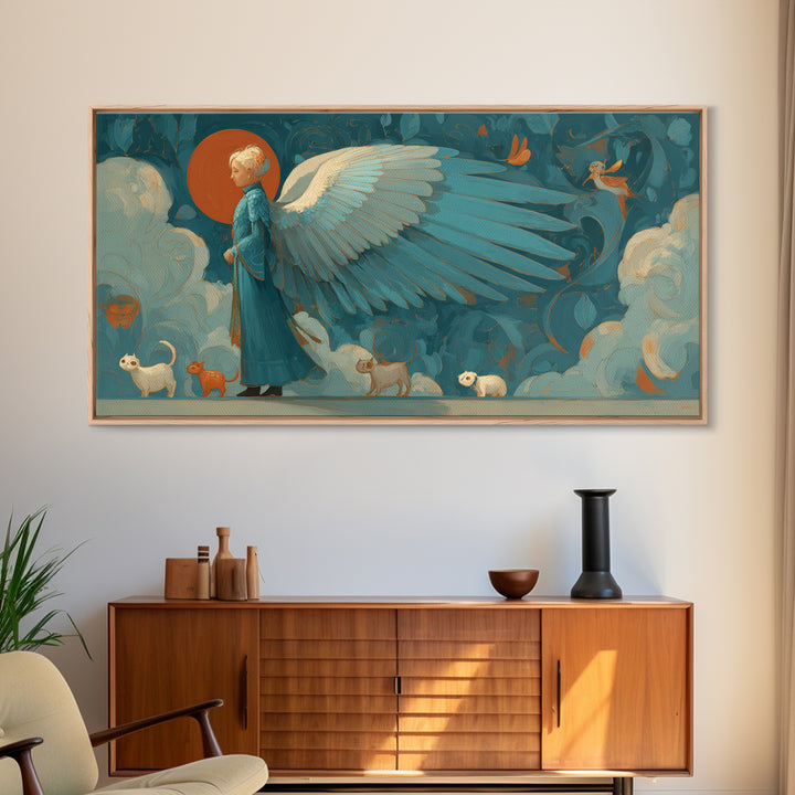 Angelic Warrior with Radiant Wings Framed Canvas Print, Fantasy Art, Fantasy Home Decor, Living Room Decor, Fine Art, Mythic, FAN-2x1-67