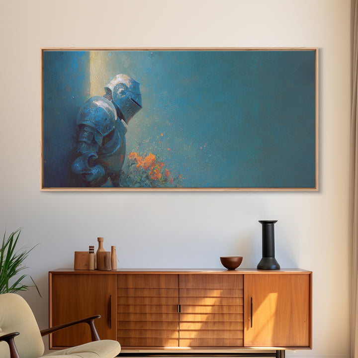 Sea Serpent Beneath a Stormy Ship Silhouette Framed Canvas Print, Fantasy Art, Fantasy Wall Art, Living Room Decor, Mythic, FAN-2x1-87