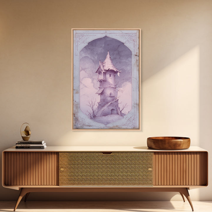 Wizard Tower under a Violet Storm Sky Framed Canvas Print, Fantasy Art, Wall Art, Living Room Decor, Fine Art, Mythic, FAN-2x3-60