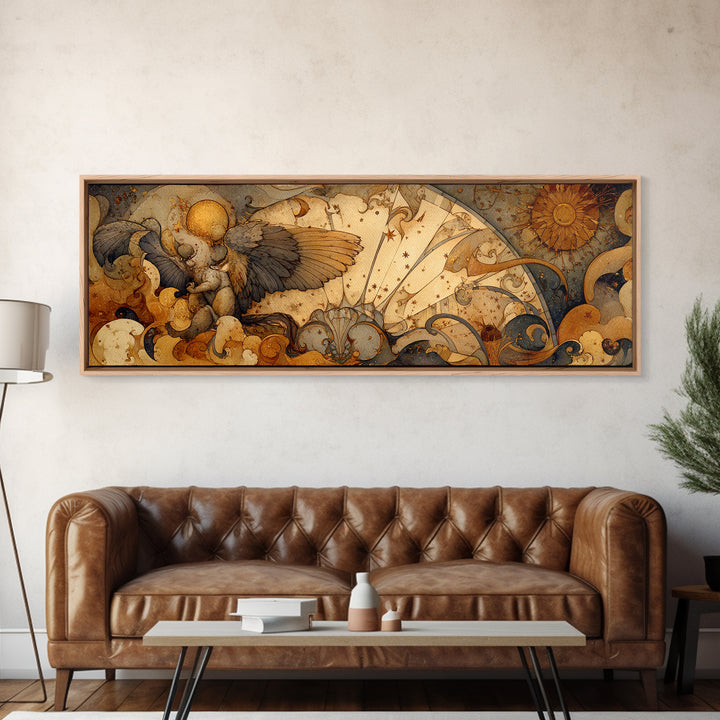Ancient Map Landscape Canvas Print, Fantasy Art, Watercolor Painting, Living Room Decor, Fine Art, Mythic, Acrylic Painting, FAN-3x1-29