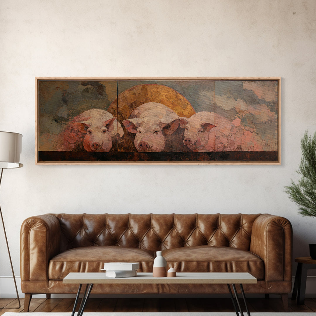 Faerie Market under Giant Mushrooms Framed Canvas Print, Fantasy Art, Contemporary Art, Living Room Decor, Fine Art, Mythic, FAN-3x1-55