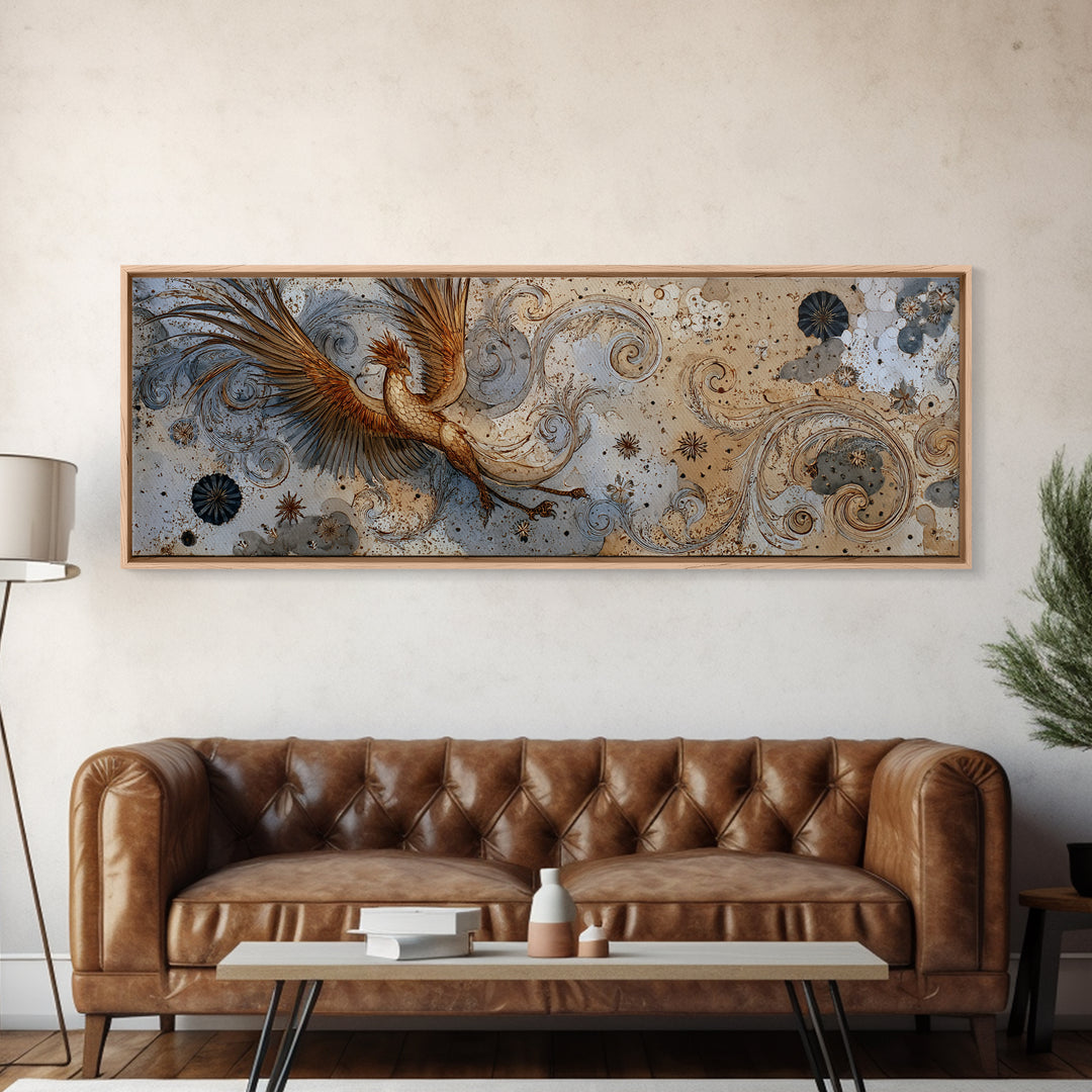 Sea Serpent Beneath a Stormy Ship Silhouette Framed Canvas Print, Fantasy Art, Wall Art, Living Room Decor, Fine Art, Mythic, FAN-3x1-59