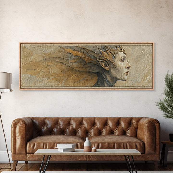 Phoenix Rising in Gold and Crimson Flames Framed Canvas Print, Fantasy Art, Large Art Print, Living Room Decor, Mythic, FAN-3x1-69