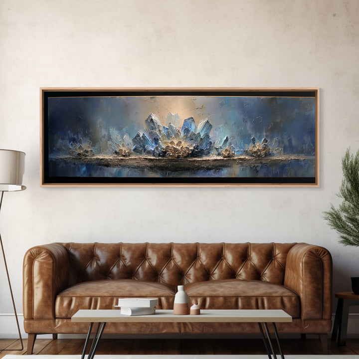 Mythic Waterfall Guarded by White Wolves Canvas Print, Fantasy Art, Minimalist Decor, Living Room Decor, Oil Painting, Mythic, FAN-3x1-88
