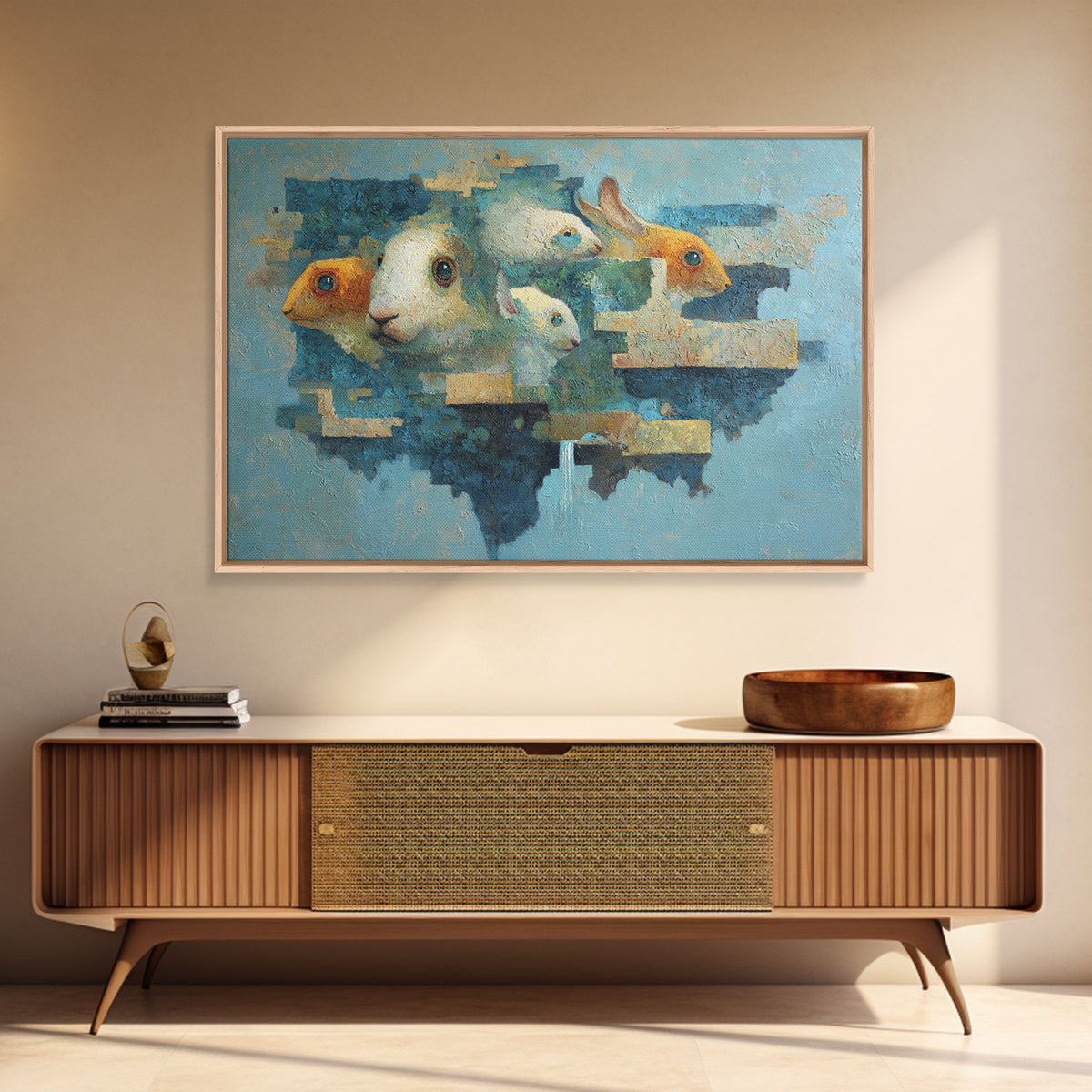 Floating Island with Waterfalls and Ancient Ruins Framed Canvas Print, Fantasy Art, Living Room Decor, Oil Painting, Mythic, FAN-3x2-55