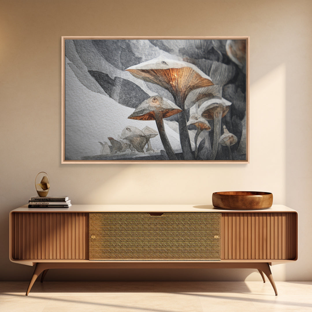Forest Spirit with Antlers and Glowing Eyes Framed Canvas Print, Fantasy Art, Gallery Decor, Living Room Decor, Mythic, FAN-3x2-64