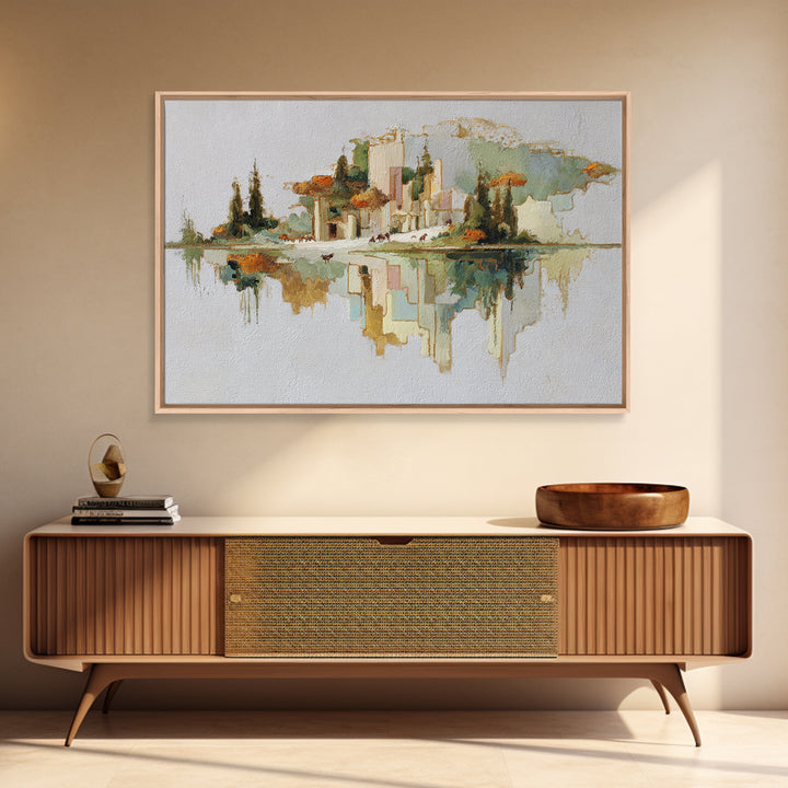 Floating Island with Waterfalls and Ancient Ruins Framed Canvas Print, Fantasy Art, Living Room Decor, Abstract Art, Mythic, FAN-3x2-7