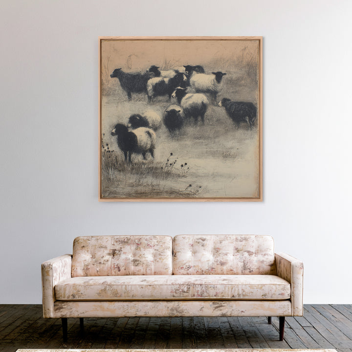 Rustic Barn in Golden Field Light Framed Canvas Print, Farmhouse Art, Sage Green Wall Art, Farmhouse Decor, Fine Art, Harvest, FAR-1x1-2