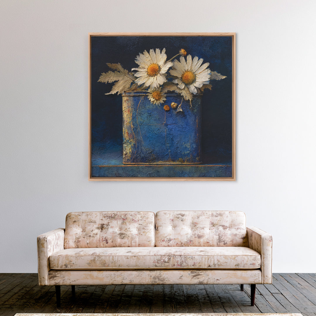 Weathered Horseshoe and Wildflowers Framed Canvas Print, Farmhouse Art, Gallery Wall, Farmhouse Decor, Oil Painting, Harvest, FAR-1x1-21