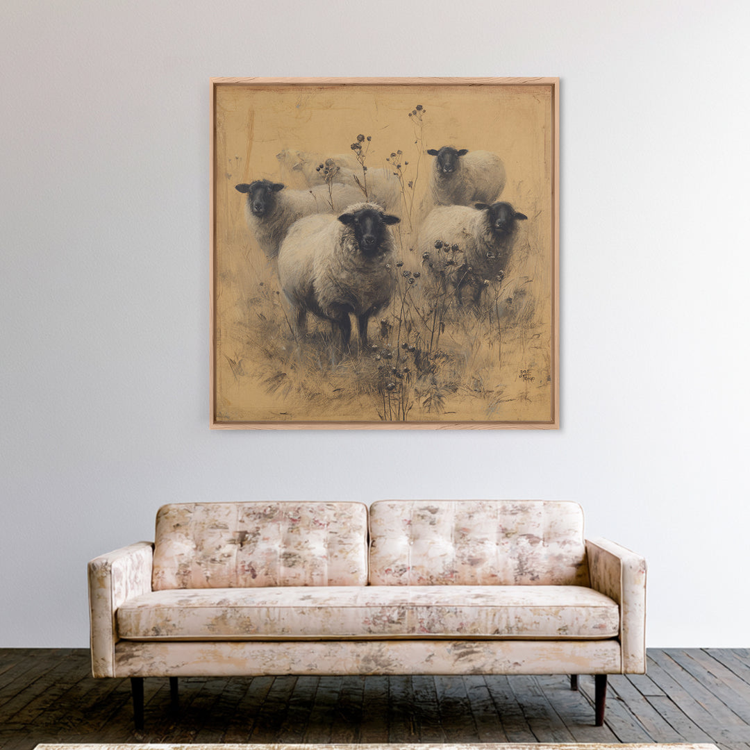 Black and White Sheep Framed Canvas Print, Farmhouse Art, Gallery Decor, Farmhouse Decor, Fine Art, Harvest, Contemporary Art, FAR-1x1-32