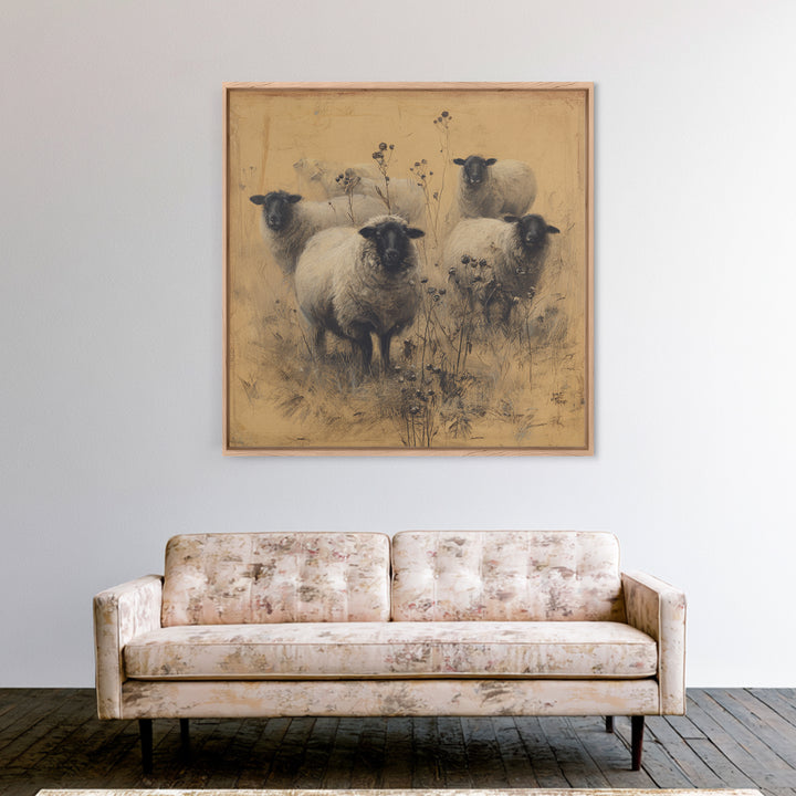 Black and White Sheep Framed Canvas Print, Farmhouse Art, Gallery Decor, Farmhouse Decor, Fine Art, Harvest, Contemporary Art, FAR-1x1-32