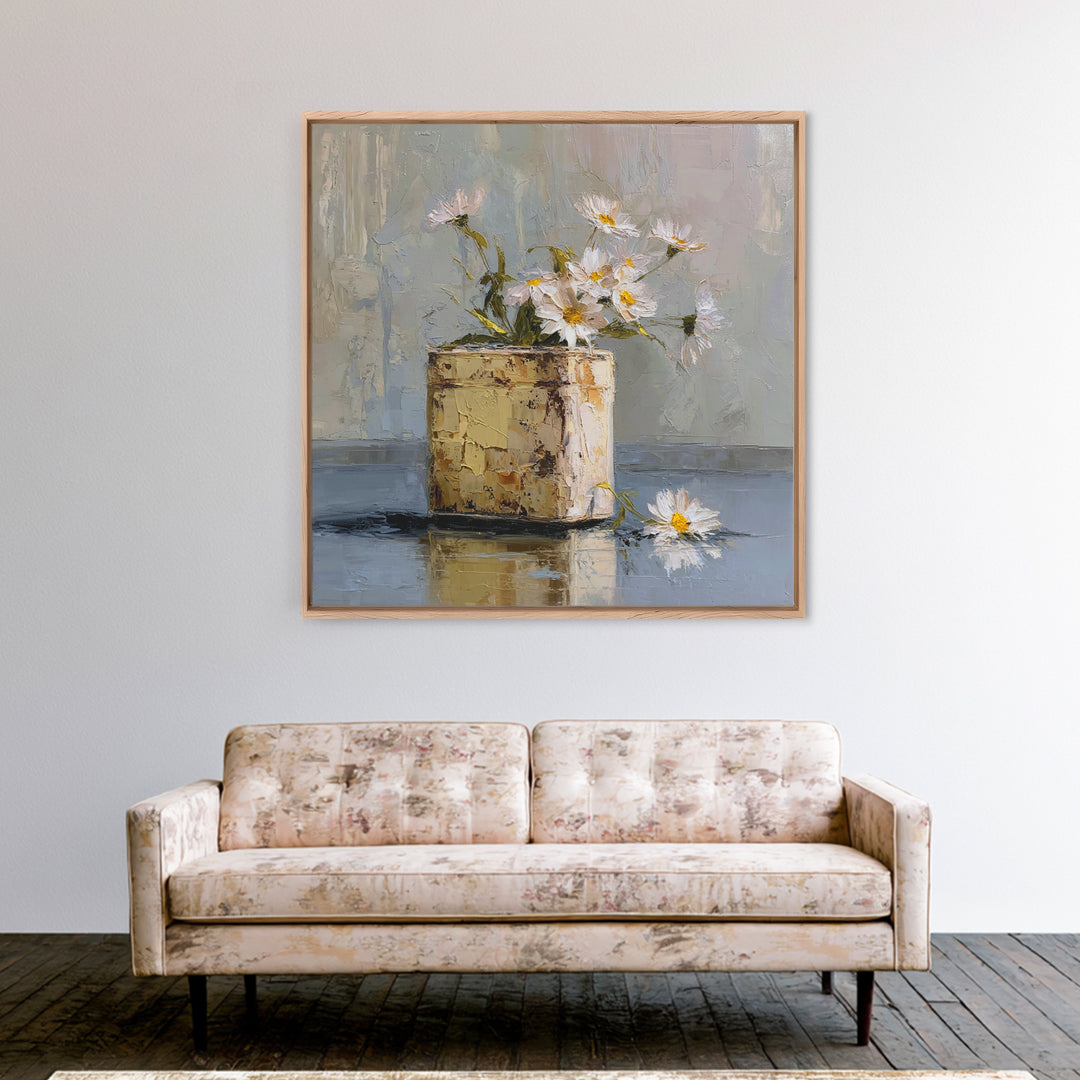 Farm Dog Lying Beside Weathered Boots Framed Canvas Print, Farmhouse Art, Statement Artwork, Farmhouse Decor, Abstract Art, FAR-1x1-33