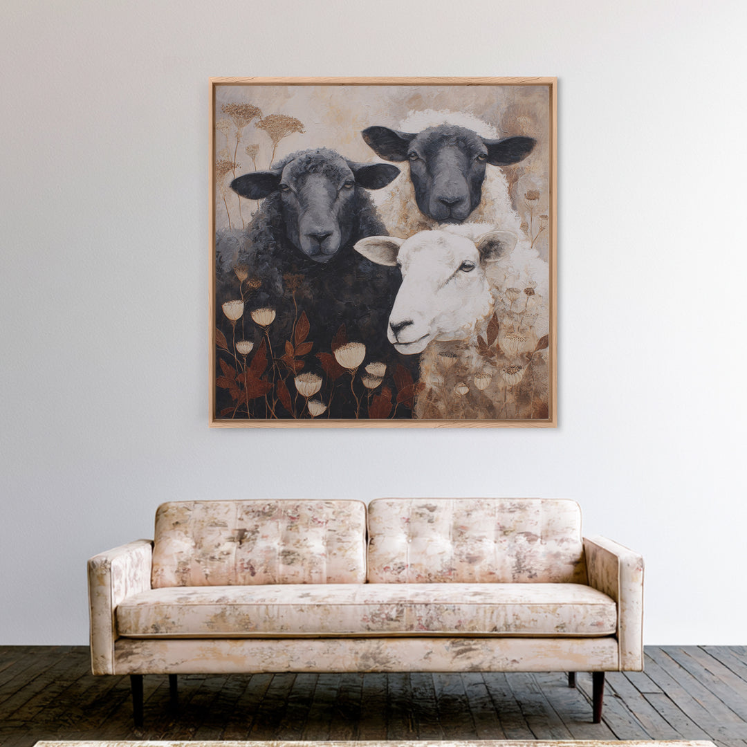 Farmhouse Wreath of Cotton Stems and Eucalyptus Framed Canvas Print, Farmhouse Art, Digital Print, Farmhouse Decor, Harvest, FAR-1x1-44
