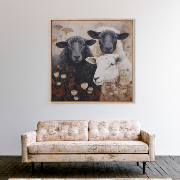 Farmhouse Wreath of Cotton Stems and Eucalyptus Framed Canvas Print, Farmhouse Art, Digital Print, Farmhouse Decor, Harvest, FAR-1x1-44