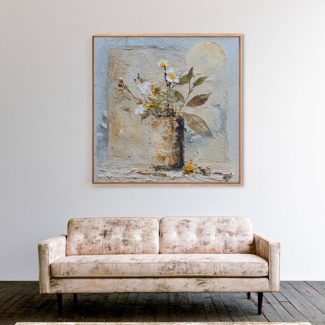Chicken Family in a Garden Patch Framed Canvas Print, Farmhouse Art, Botanical Art, Farmhouse Decor, Oil Painting, Harvest, FAR-1x1-63